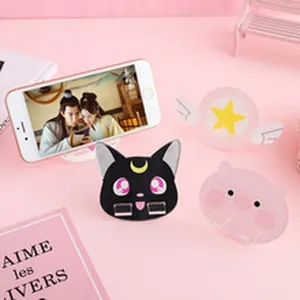 Cute Sailor Moon Luna cat and cartoon pig desktop phone stand holder for smartphones