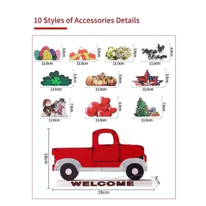 Red truck tabletop decor with 10 interchangeable seasonal icons and dimensions