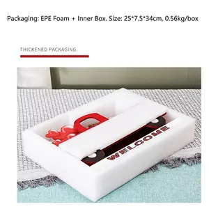 Festive red wooden Christmas truck decoration nestled in thickened foam protective packaging