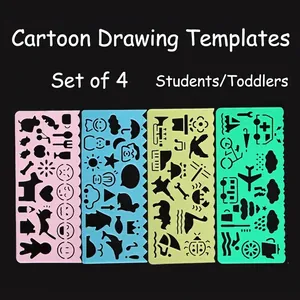 Pochoirs de Dessin Animé Modèles Creux en Plastique PP Règle de Peinture DIY pour Enfants Fournitures d'Art Éducatives Motifs Variés