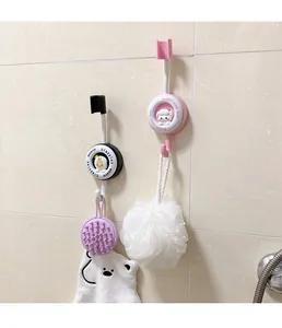 Adjustable punch-free shower head holder with hook showing bathroom usage scene detail
