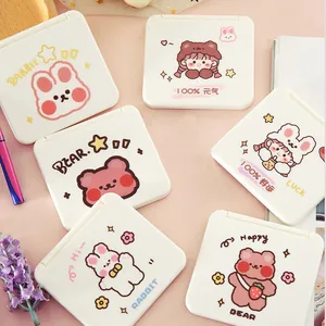 Lindo Espejo de Maquillaje Plegable de Dibujos Animados Espejo Compacto Portátil Cuadrado de Doble Cara para Viajes Mujeres Niñas