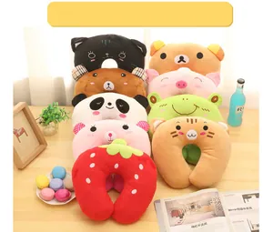 Collection of cute cartoon plush U-shaped travel pillows in various animal designs