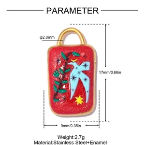 Detailed size guide for red enamel bird pendant in stainless steel