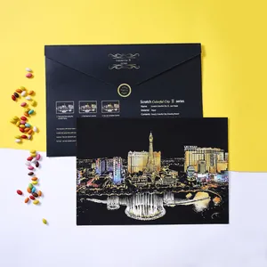 DIY scratch art paper set featuring Las Vegas night city skyline