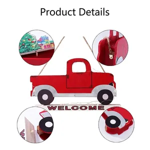 Red vintage Christmas truck wooden ornament with interchangeable holiday theme decor