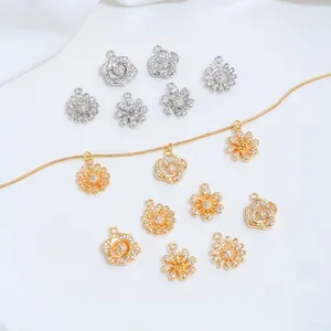 14K Gold Plated Brass Zirconia Flower Pendants Camellia Rose Daisy Charms For DIY Bracelet Necklace Earring Jewelry Making