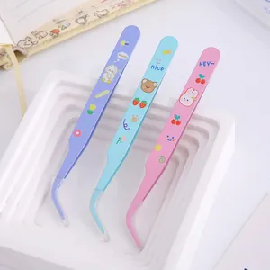 Cute Cartoon Stainless Steel Curved Tweezers Macaron Pink Purple Blue For DIY Scrapbooking Hand Account Sticker Tool
