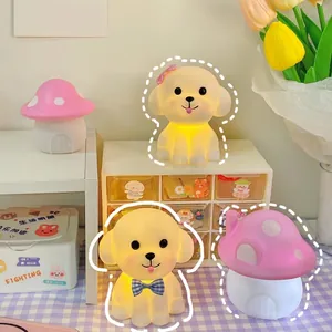 Cartoon Dog Mushroom Night Light Battery Powered Atmosphere Bedside Lamp Desktop Ornament Bedroom Kids Room Gift Decor