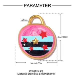 Technical specifications and size for the stainless steel star charm with enamel finish