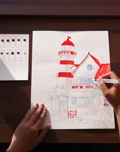 Creative adult DIY watercolor coloring kit with lighthouse design and portable paint palette