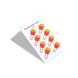 Set of 8 novelty French fries shaped paper clips presented on a white backing card.