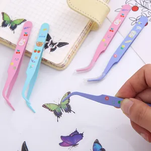 Cute cartoon macaron curved stainless steel tweezers for DIY scrapbooking stickers