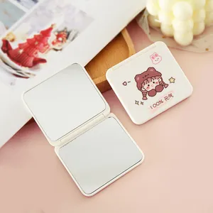 Lindo espejo de maquillaje portátil plegable de doble cara con diseño de dibujos