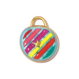 Detailed close-up view of a colorful enamel round pendant with a gold star for DIY jewelry