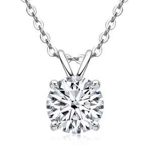 Luxus 925 Sterlingsilber GRA Moissanit Halskette Rund Brillantschliff Diamant Anhänger Vier-Zinken Schlüsselbein Kette Für Damen Schmuck Geschenk