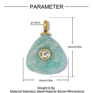 Detailweergave van de hanger van natuursteen met afmetingen en materiaalparameters