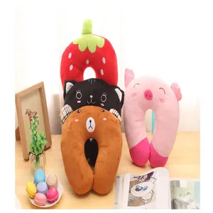 Soft cartoon plush U-shaped neck pillows in fruit and animal designs
