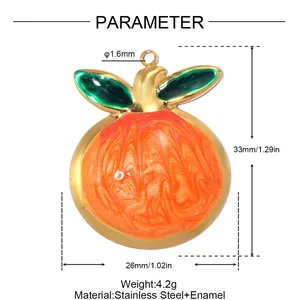 Detailed view of the orange enamel fruit pendant showing its dimensions and weight specs