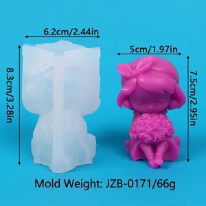 Silikonform für Cartoon-Mädchen-Kerze mit Blumenstrauß-Detail und 3D-Abmessungen