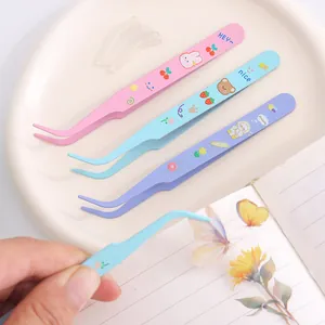 Cute cartoon stainless steel curved tweezers for DIY journaling and scrapbooking crafts