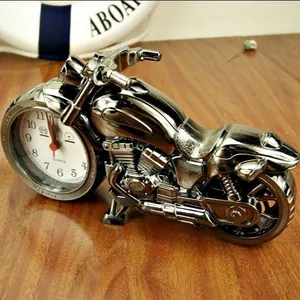 Creative metallic vintage motorcycle shaped desk alarm clock ornament student gift