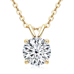 2ct Rundschliff Moissanit Anhänger Halskette aus 18k vergoldetem Sterlingsilber