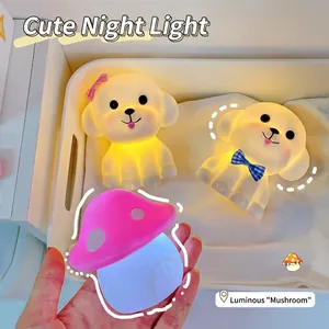 Cute puppy and mushroom shaped LED night light with warm glow for bedroom atmosphere