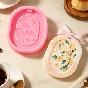 Stampo in silicone floreale ovale per ciondoli in gesso e tavolette di cera