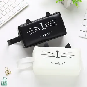 Paire de trousses à crayons chat mignon noir et blanc avec fermeture éclair pour étudiants