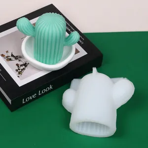 Moule silicone cactus avec ornement cactus en cire verte sur fond de livre décoratif