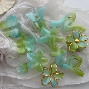 Pinza per Capelli in Gelatina Sfumata Verde Lime Stile Vacanza Plumeria Farfalla Stella Marina Accessori per Capelli da Spiaggia Donna