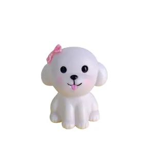 Adorable white puppy LED night light with pink bow detail for bedside table decoration