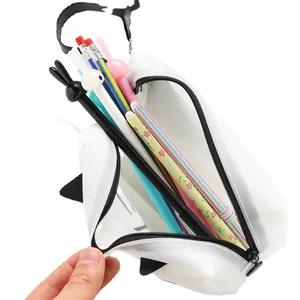 Trousse à crayons créative blanche avec oreilles de chat et grande capacité de rangement