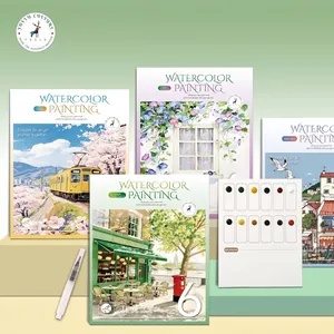 Creative DIY Watercolor Painting Set For Adults Decompression Portable Coloring Book With Solid Pigment And Water Brush