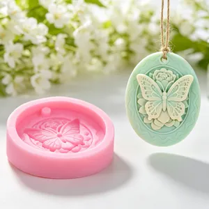 Oval Silicone Mold Butterfly Rose Relief DIY Aromatherapy Plaster Wax Tablet Mold Car Fragrance Pendant Resin Casting Tool