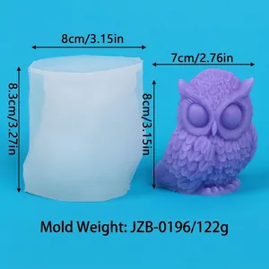 Owl shaped silicone mold for DIY candles with dimensions 8x8.3cm and 122g weight.