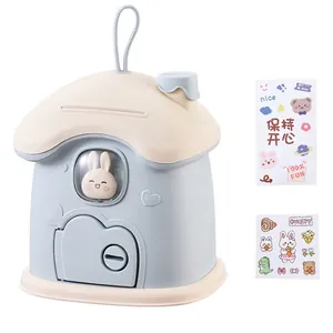 Cartoon house storage box with cute rabbit window and colorful decorative stickers