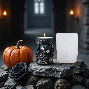 Halloween Zwarte Kat Spinnenweb Siliconen Vorm Voor DIY Geurkaars Creatieve 3D Dier Reliëf Ornament Knutselaccessoire Decor