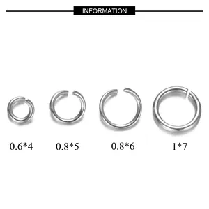 Vue détaillée de quatre anneaux de jonction ouverts en acier inoxydable de 0,6 à 1 mm