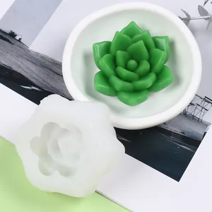 Vue détaillée d'un moule en silicone pour plantes grasses et bougie finie.