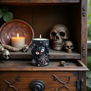 Creatieve DIY Halloween zwarte kat en spinnenweb siliconen mal voor decoratieve geurkaarsen