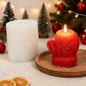 Moule en Silicone en Forme de Gant de Noël Texture Tricotée Pour la Fabrication de Bougies Savon Plâtre DIY Décoration de Maison