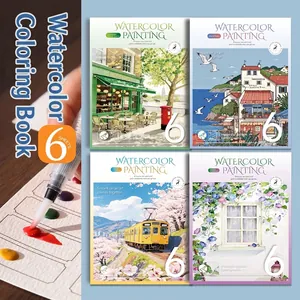 Set of 4 DIY watercolor painting books with pigment and 6 sheets each.
