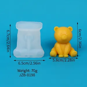 Size specifications for bear silicone mold and finished candle ornament in cm and inches