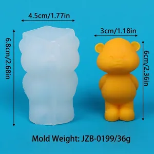Silicone bear mold for candle making with dimensions and yellow resin bear model