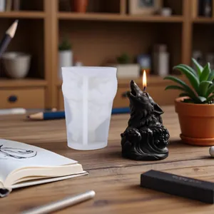 DIY wolf head and ocean wave candle silicone mold for creative home decor crafting.