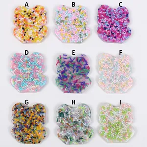 Variety of bear-shaped skin picking fidget toys with colorful sensory beads in a 3x3 grid