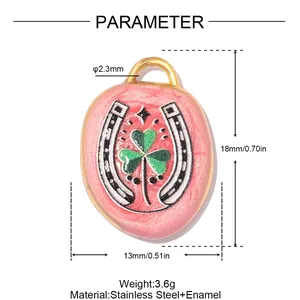 Stainless steel horseshoe and clover enamel pendant with size and weight parameters