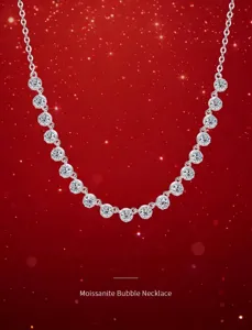 Close-up of elegant moissanite bubble necklace with sparkling round-cut stones